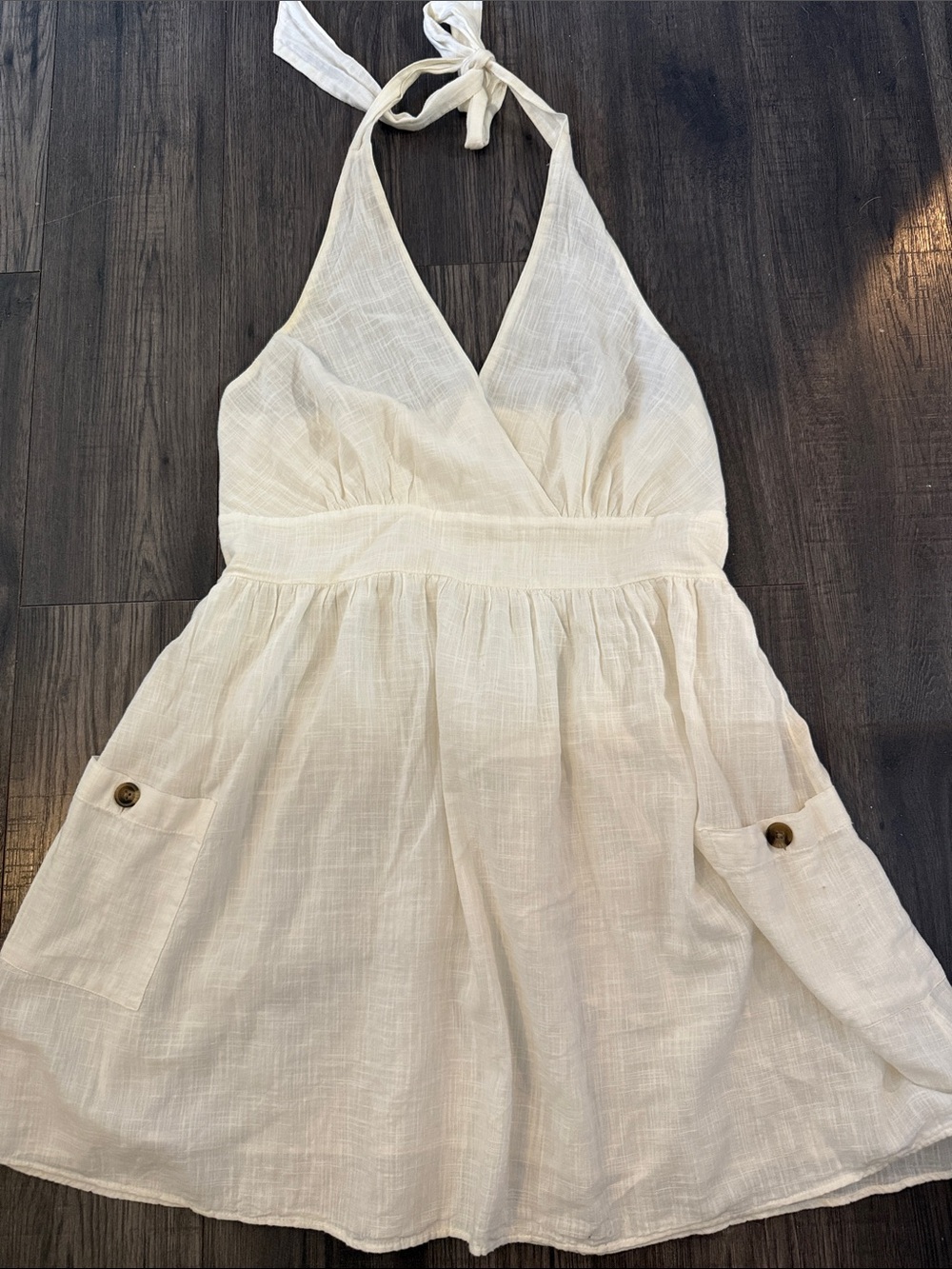 American Eagle Outfitters Cream Halter Tie Mini Dress with Pockets